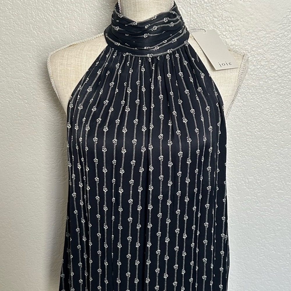 Joie Midnight Blue Halter Top with Ivory Design
